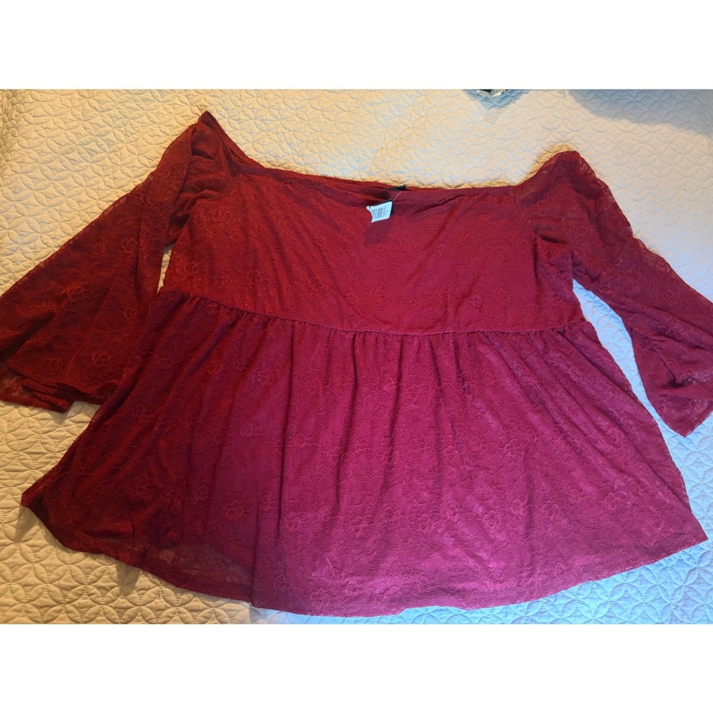 Torrid Women 6X Red Lace Off Shoulder Bell Sleeve Babydoll Blouse New With Tags